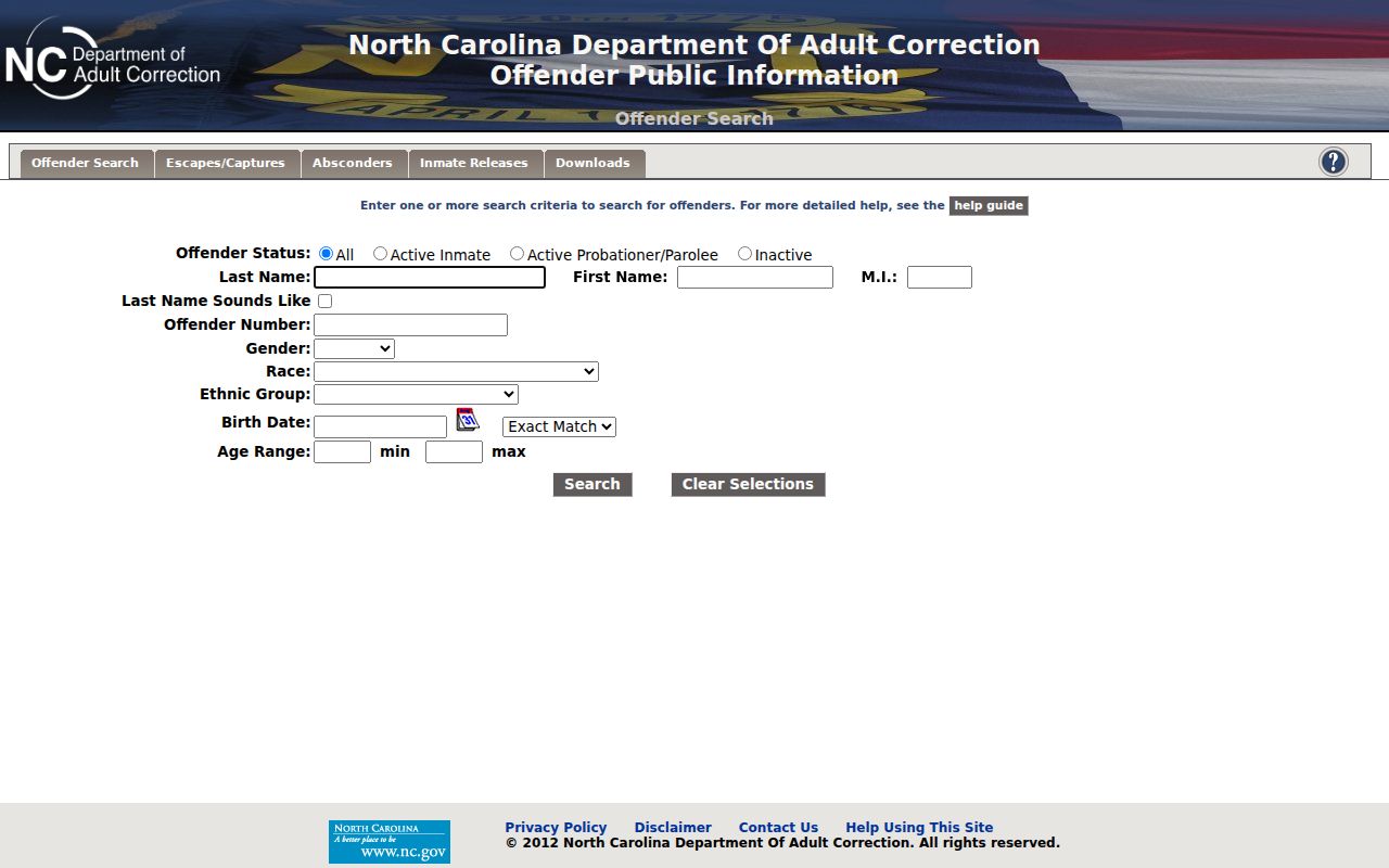 NCDAC Public Offender Search for state custody after a Rutherford County case