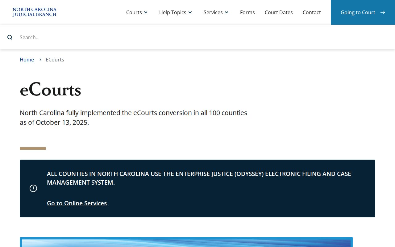 North Carolina eCourts access page used for Rutherford County criminal case searches