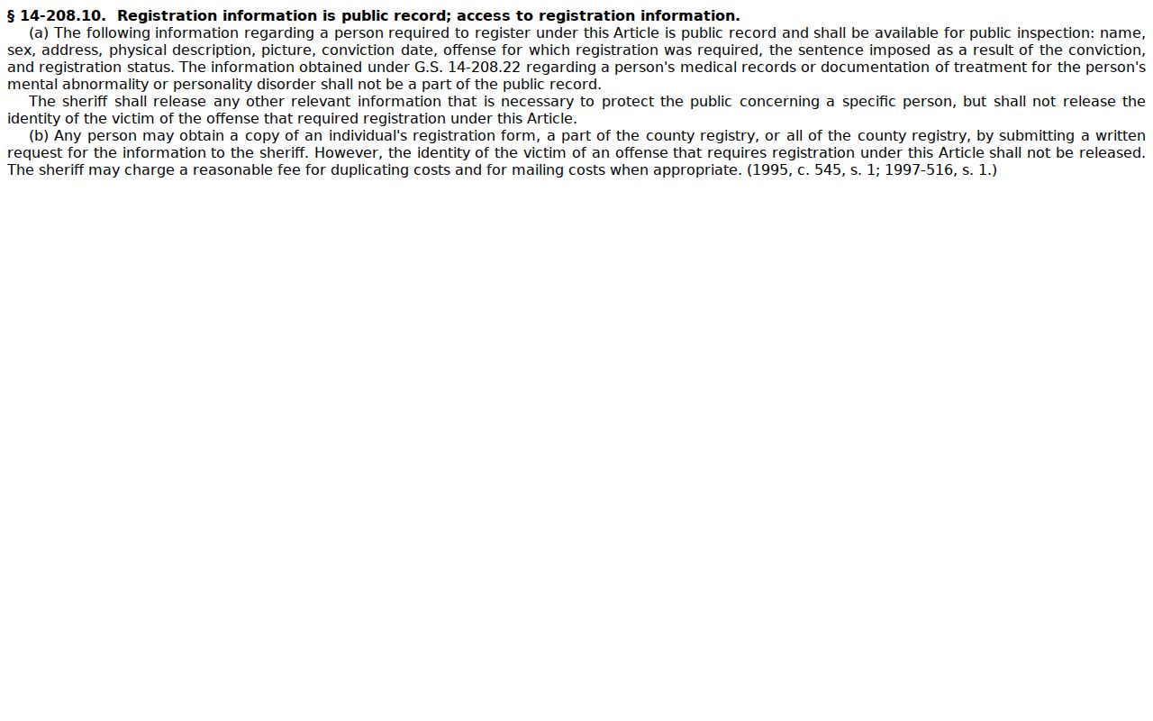 Rutherford County sex offender registry public access statute