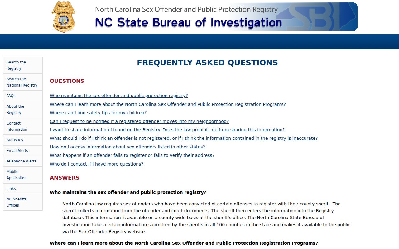 Rutherford County sex offender registry profile limitations FAQ