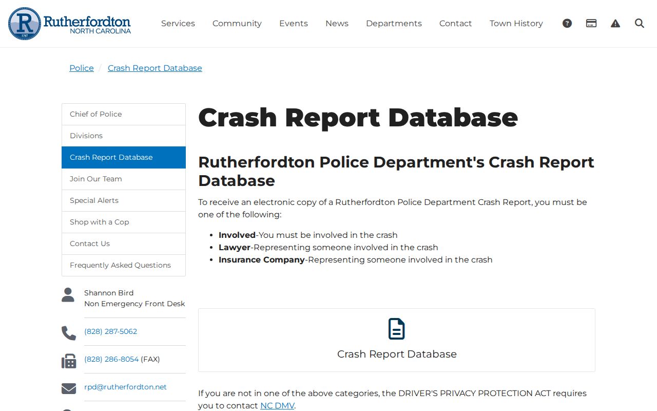 Rutherfordton criminal records official crash report database