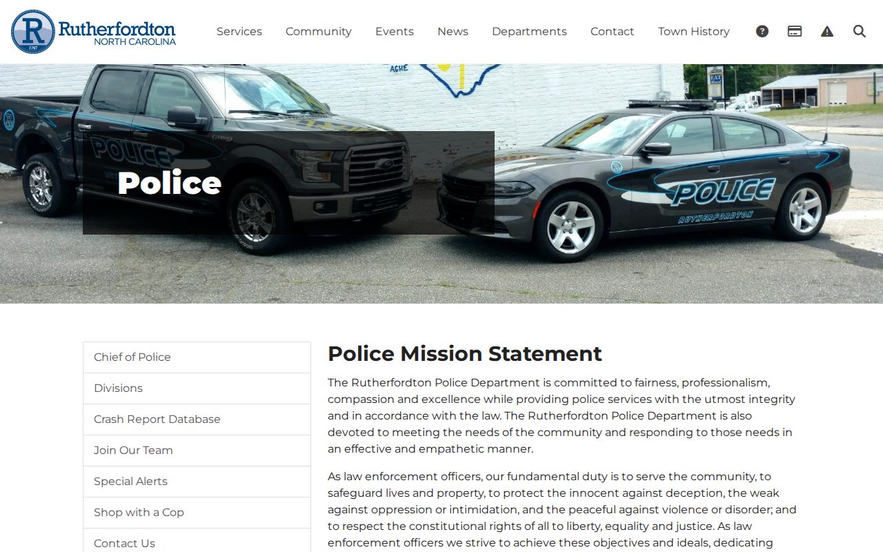 Rutherfordton Police Department criminal records contact page